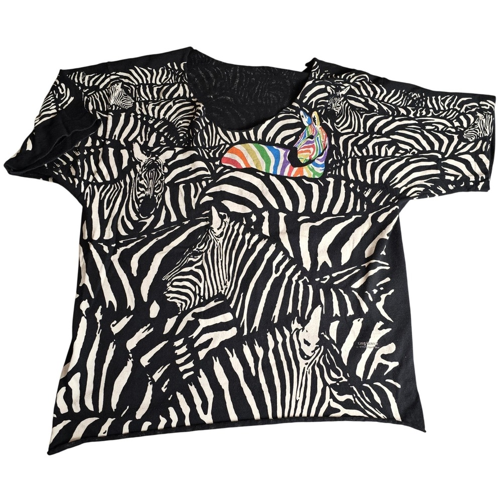 Vintage 1993‎ Liquid Blue Greg Genrich Zebra Rainbow T-Shirt Cropped Cut Off AOP